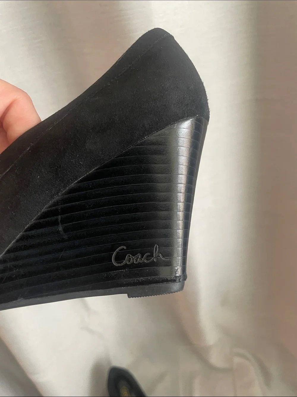 Coach Black Suede Wedge Loafers with Tassel Detail